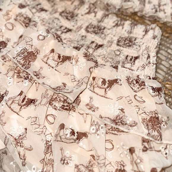 NWT Western Scene 2-Piece Skort Set | Cream Smocked Crop Top + Skort - Picture 8 of 10